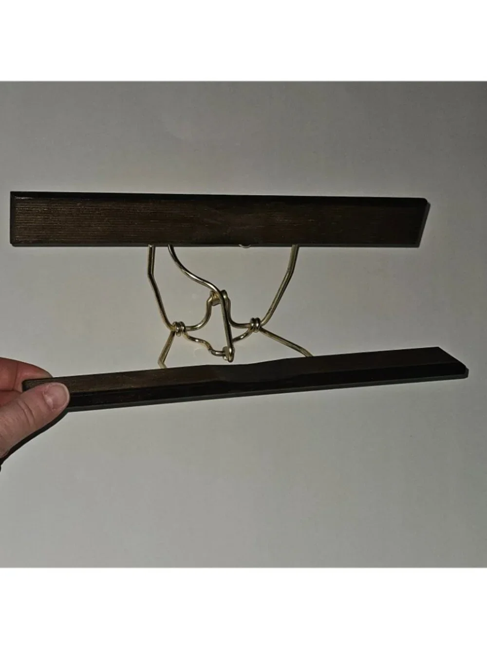 Dark Brown Wooden Clamp Hanger Gold Tone Hook 10